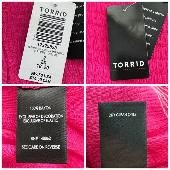 Torrid NWT $60 Babydoll Crinkle Gauze Embroidered Tiered Top Pink Women's Sz 2X - Picture 10 of 11